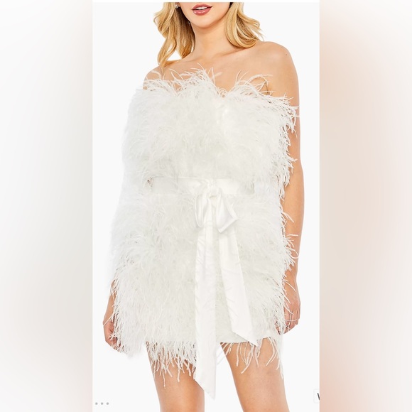 NWT MacDuggal Feather Strapless Statement Mini Dress w Satin Sash - - Picture 4 of 11